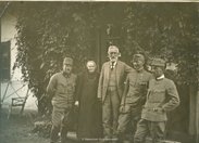 Bronisława and Ferdinand Drwota with sons outside their house in Komarestie. 