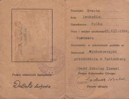 Teacher identity card for Leokadia Drwota Kassel-Mattenberg, 1946.