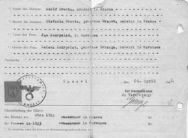 Marriedge Certificate for Leokadia and  Władysław Drwota, 26th of April 1946.